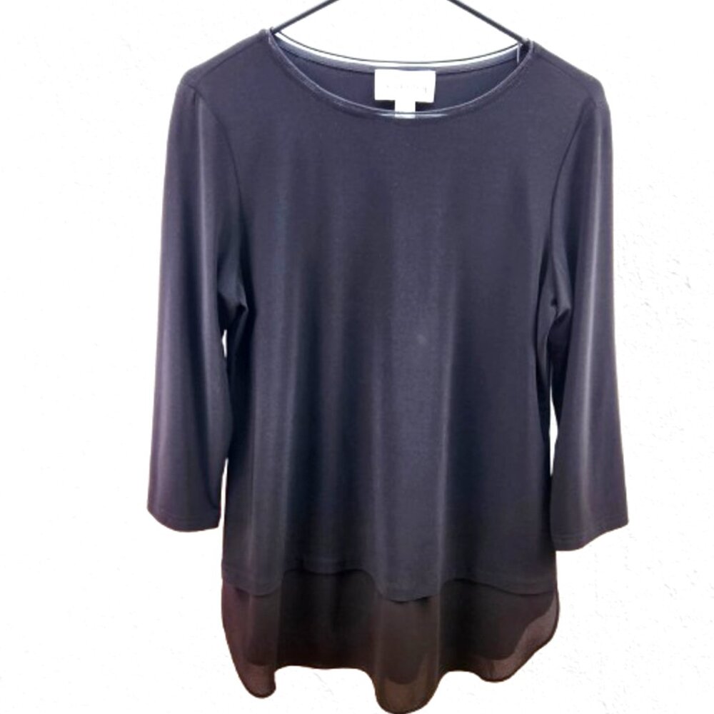 Joseph Ribkoff Black Tunic Top Size L 3/4 Sleeves, Made in Canada